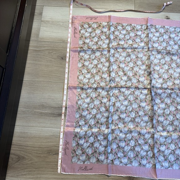Vintage 100% Silk Scarf E.H. Holland Pink Tulips Floral Print 29x28 - Picture 5 of 5